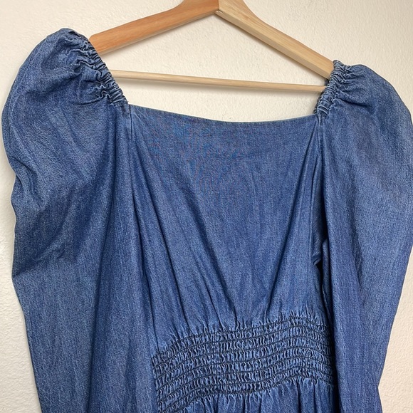 Free People Women’s Molly Puff Sleeve Retro Western Denim Mini Dress Size M - Picture 8 of 12